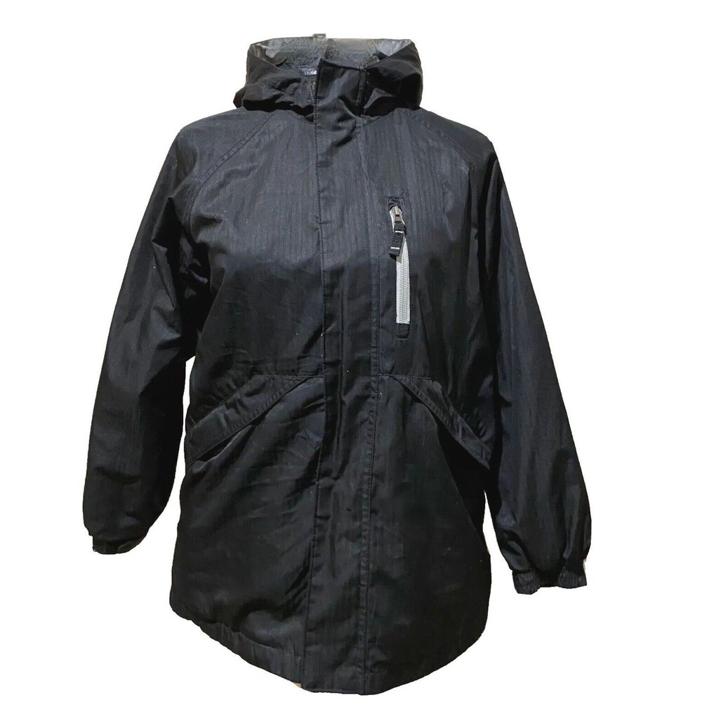 Gap Kids Windbreaker Jacket L Black Hooded Full Zip Waterproof Rain Coat Outdoor